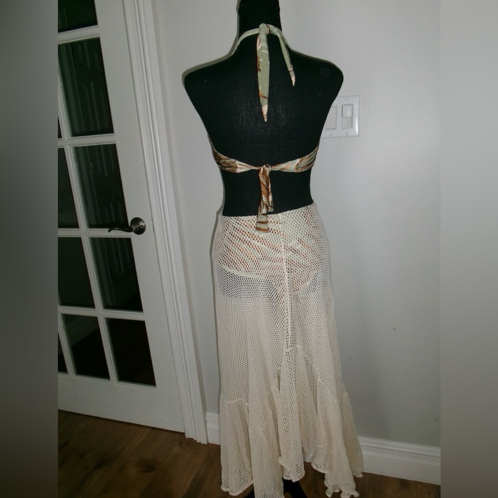 PatBO Sage and Cream Palmera Netted Backless Beach Dress - Picture 5 of 7